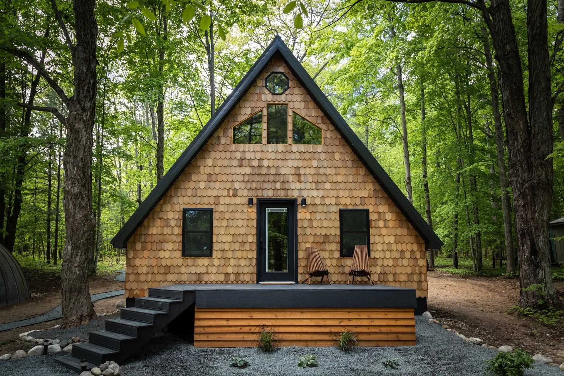 Outdoor seating area and private patio at Roost A-Frame
