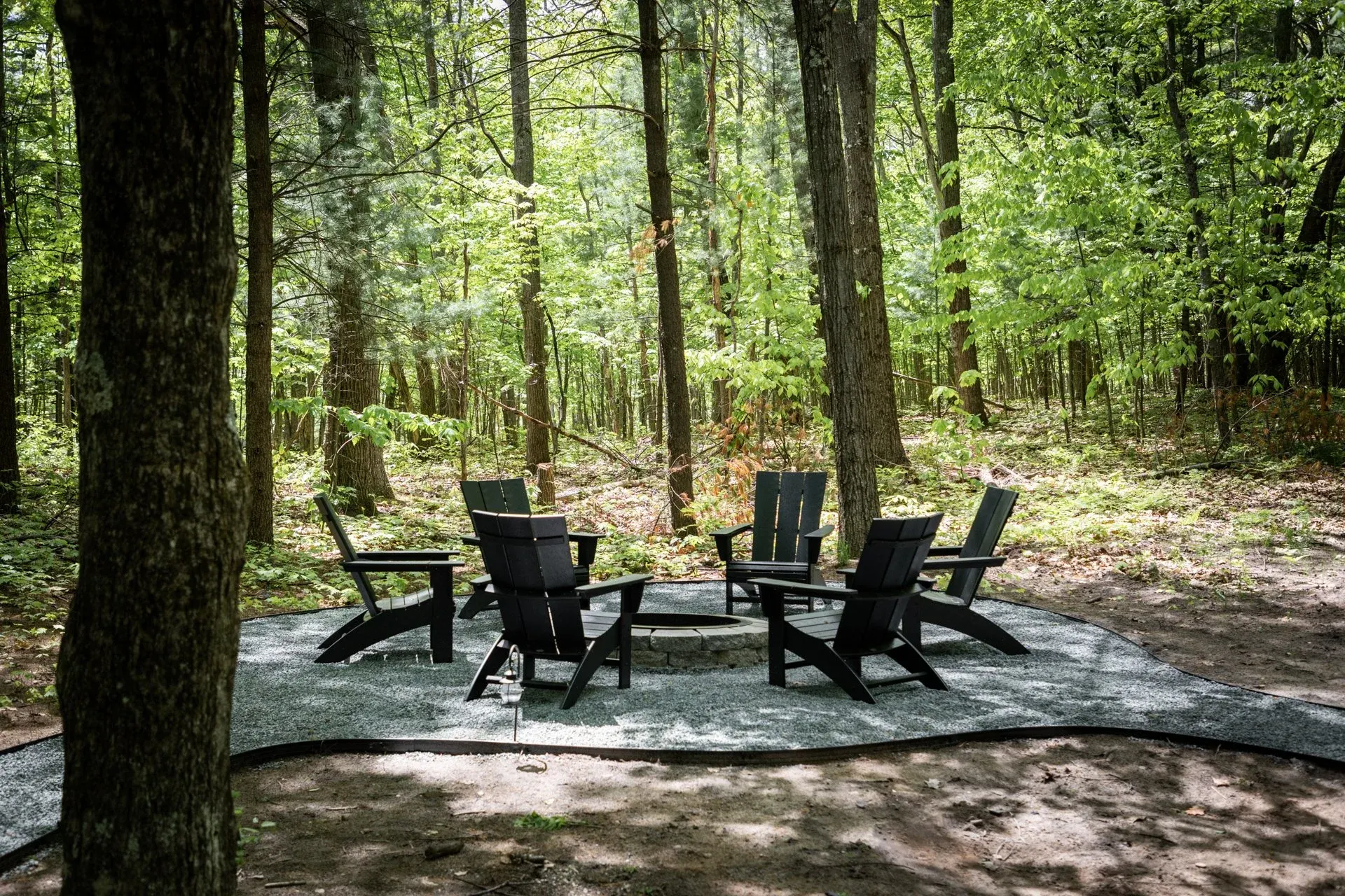 Elegant dining and conversation area at Roost A-Frame