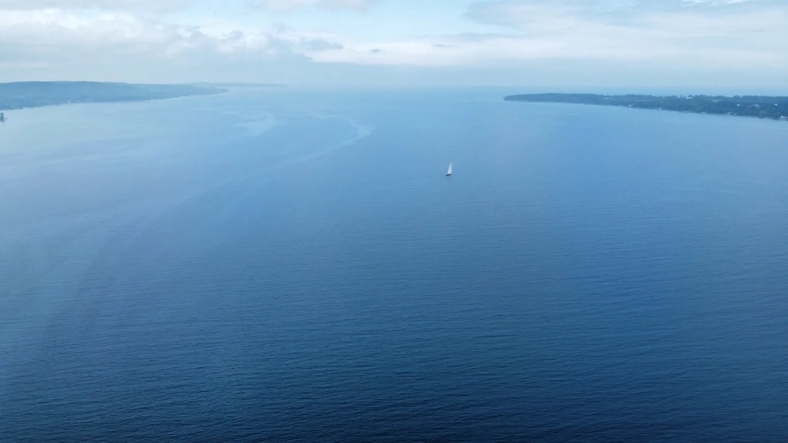 Aerial view of Grand Traverse Bay between the Leelanau and Old Mission Peninsulas